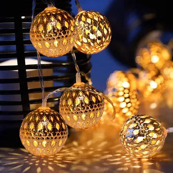 Bertenaga Baterai Maroko Orb Logam Perak Bola String Lampu LED Globe Lampu Liburan Natal Pernikahan Garland Dekorasi Pesta Rumah