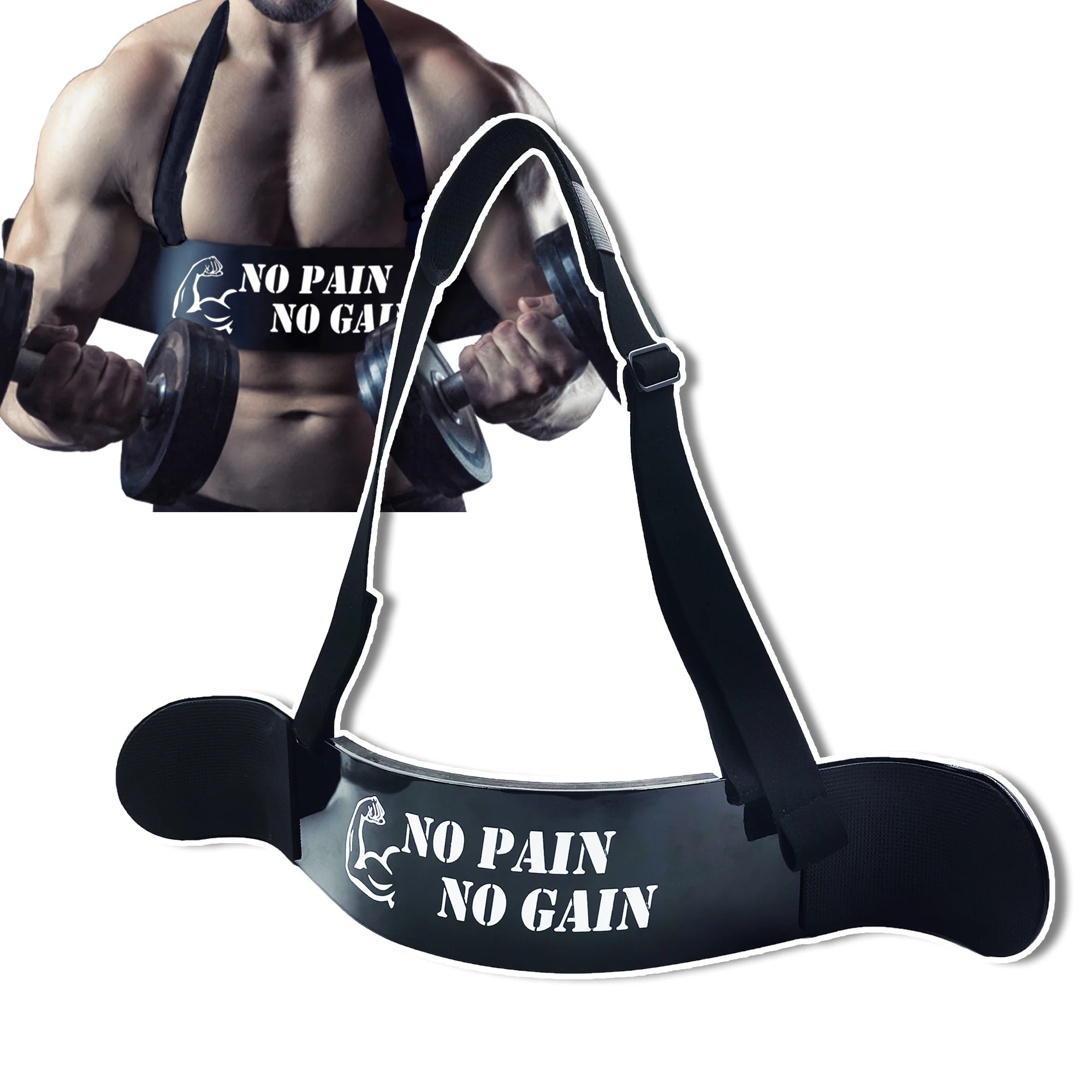 Bicep Triceps Strength Workout Arm Blaster dengan Tali Kulit yang Dapat Disesuaikan Bantalan Leher Dada Peralatan Kebugaran Angkat Besi Gym - 0