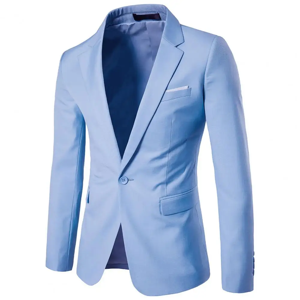 Blazer Pria Kancing Tunggal Kerah Turndown Warna Solid Mantel Setelan Saku Ramping Ukuran Plus untuk Kantor - 3