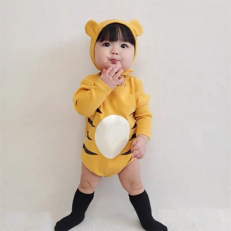 Bodysuit Harimau Kartun Bayi Baru Musim Semi 2023 + Topi Bayi Laki-laki Perempuan Pakaian Harimau Lucu Mode Pakaian Bayi Model Hewan Jumpsuit Bayi - 1