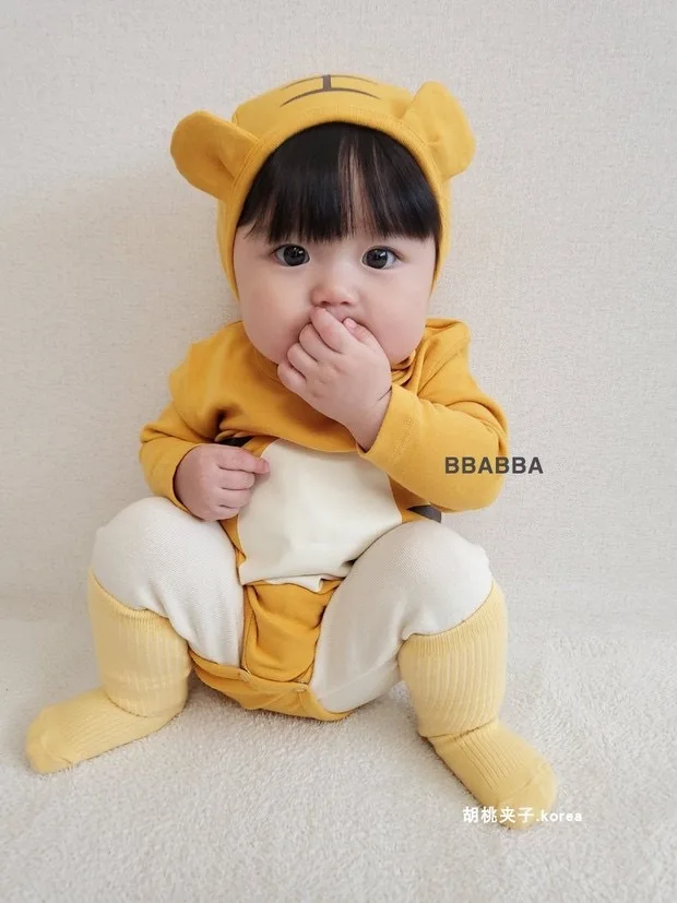 Bodysuit Harimau Kartun Bayi Baru Musim Semi 2023 + Topi Bayi Laki-laki Perempuan Pakaian Harimau Lucu Mode Pakaian Bayi Model Hewan Jumpsuit Bayi - 4