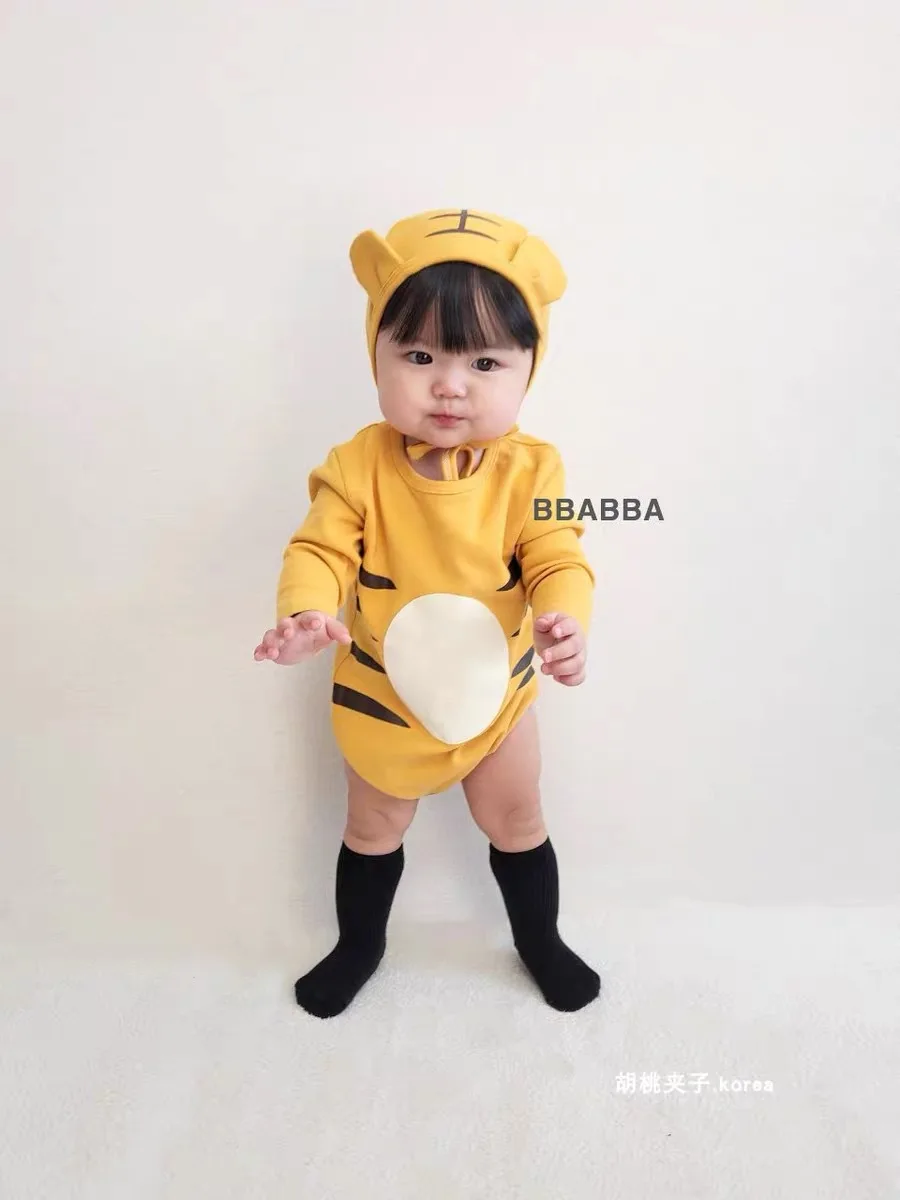 Bodysuit Harimau Kartun Bayi Baru Musim Semi 2023 + Topi Bayi Laki-laki Perempuan Pakaian Harimau Lucu Mode Pakaian Bayi Model Hewan Jumpsuit Bayi - 5