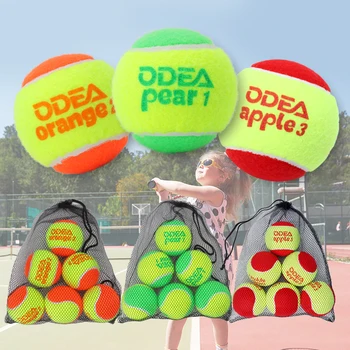 Bola Tenis untuk Anak-anak ODEA 6 Buah dengan Tas Jaring Merah Oranye Hijau Tahap 1 2 3 Bola Tenis Pelatihan Transisi yang Disetujui ITF