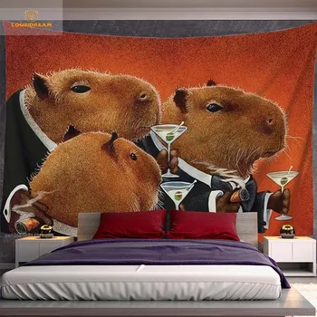 Capybara Club Lukisan Dinding Lucu Permadani Dinding Humor Capybara Ukuran Besar Permadani Permadani Ruang Tamu Dekorasi Rumah Permadani