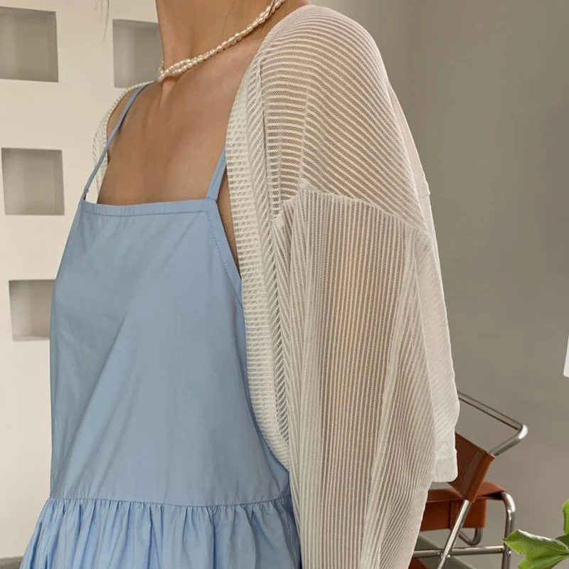Cardigan Wanita Sweter Berpotongan Sejuk All-Match Solid Longgar Sun Shading Atasan Santai Streetwear Musim Panas Atasan Wanita Rompi Korea Fashion Style - 4