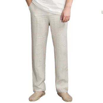 Celana Panjang Katun dan Linen Pria Warna Murni Celana Serut Longgar Musim Semi Musim Panas 2022 Celana Lurus Kasual Homme Celana Lurus Kasual
