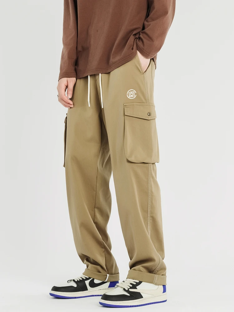 Celana Kargo Lurus Baru Musim Gugur 2023 Celana Kasual Kaki Lebar Katun Nyaman Serut Multi Saku Pria Celana Longgar untuk Pria - 0