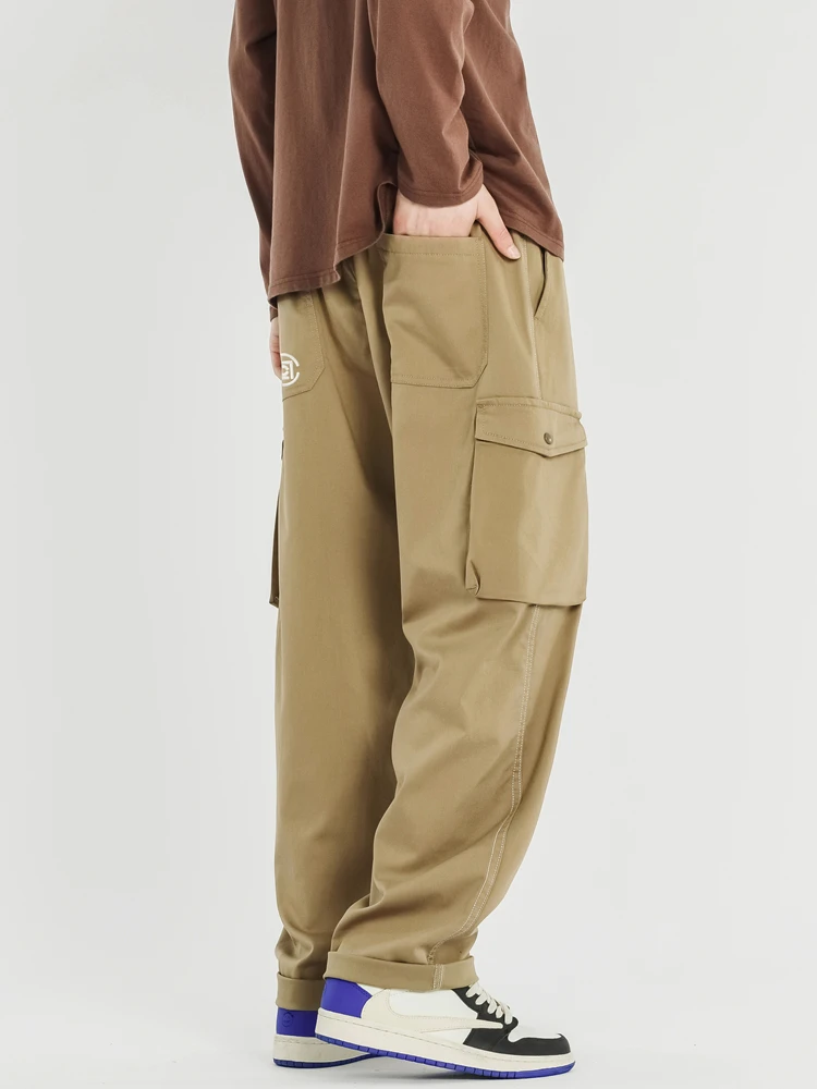 Celana Kargo Lurus Baru Musim Gugur 2023 Celana Kasual Kaki Lebar Katun Nyaman Serut Multi Saku Pria Celana Longgar untuk Pria - 2