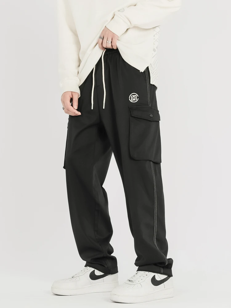 Celana Kargo Lurus Baru Musim Gugur 2023 Celana Kasual Kaki Lebar Katun Nyaman Serut Multi Saku Pria Celana Longgar untuk Pria - 4