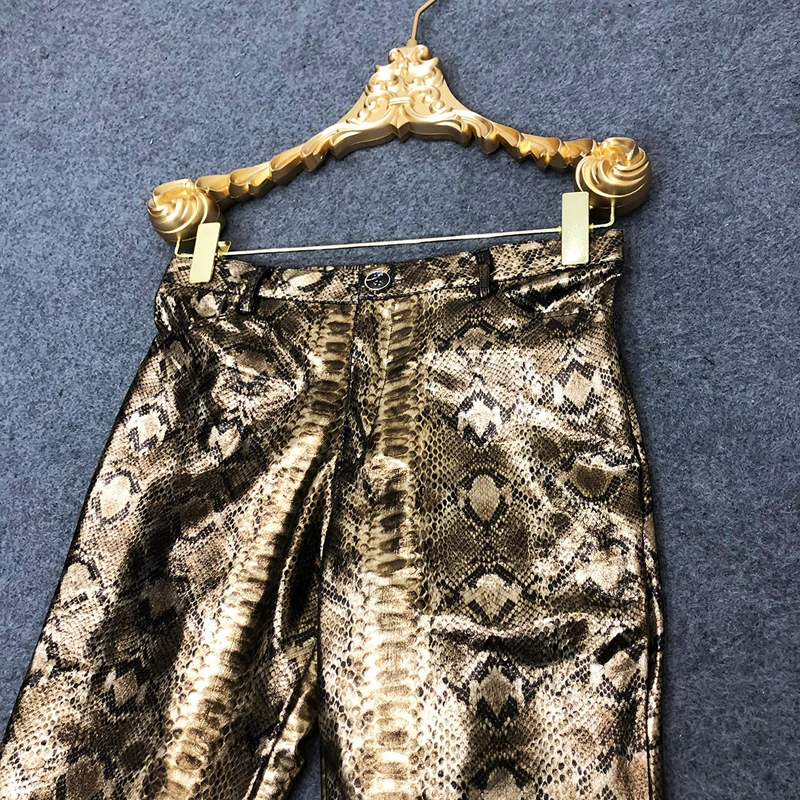 Celana Kulit Peregangan Metalik Ular Emas Seksi Pria 2023 Celana PU Klub Malam Mode Baru Pakaian Penyanyi Panggung Prom Pesta Pria - 3