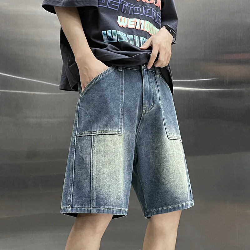 Celana Pendek Pria Lurus Hip Hop Longgar Musim Panas Celana Pendek Kargo Denim Modis Celana Lima Bagian Kasual Celana Pria Celana Dalam - 0