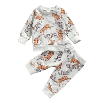 Citgeett Musim Gugur Bayi Bayi Perempuan Laki-laki Lengan Panjang + Celana Panjang Set Pakaian Musim Semi Gambar Kartun Pola Harimau
