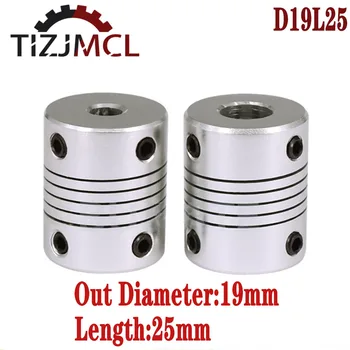 D19L25 Aluminium Poros Rahang Fleksibel Pasangan OD 19x25mm Untuk Penggandeng Poros Motor Stepper Printer 3D CNC 3/4/5/6/6.35/7/8/10mm