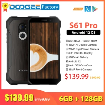 DOOGEE S61 Pro Smartphone 6GB 128GB Kamera Penglihatan Malam 48MP Ponsel Octa Core 5180mAh Ponsel Android 6.0 Inci 12