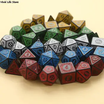 Dadu Polihedral Set Warna Angka Untuk Permainan Meja RPG DND Set Dadu Pola Ukir