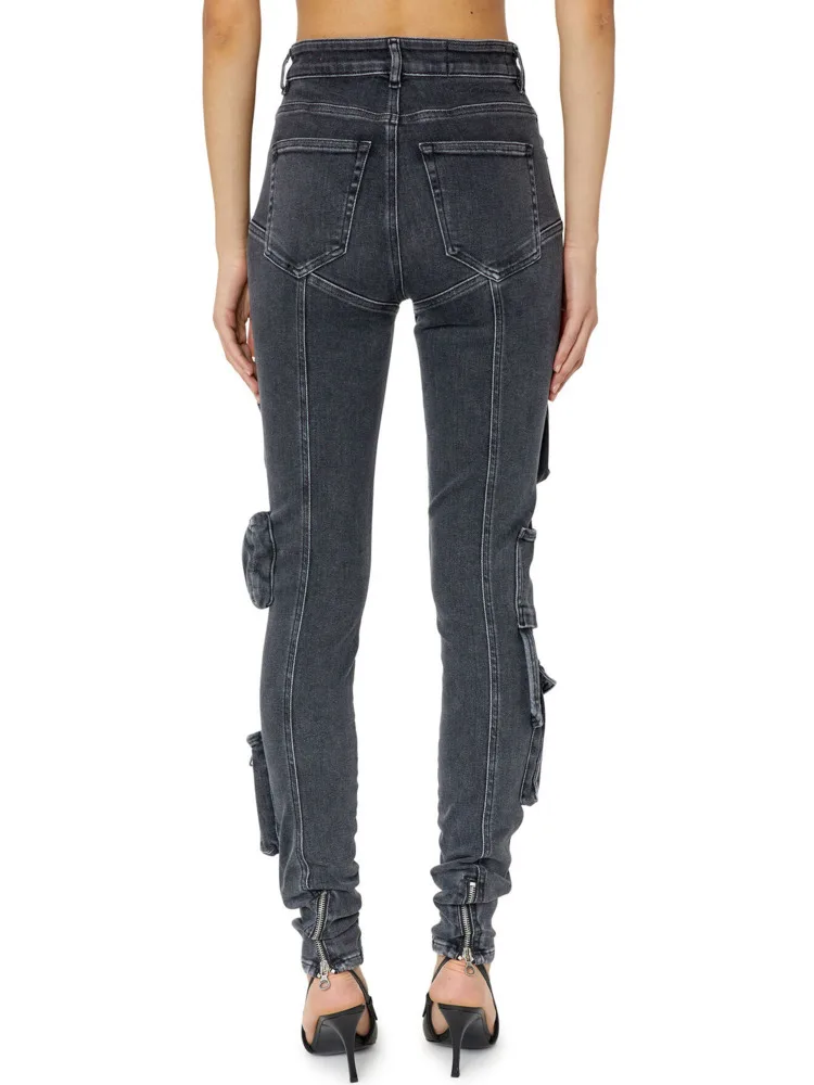 DEAT Jeans Wanita Fashion Ritsleting Kaki Bagian Bawah Ramping Elastis Tinggi Dapat Dibuka menjadi Celana Berkobar Denim Musim Semi 2023 Baru 17A3777H - 2