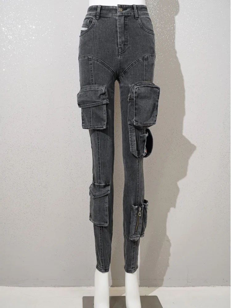 DEAT Jeans Wanita Fashion Ritsleting Kaki Bagian Bawah Ramping Elastis Tinggi Dapat Dibuka menjadi Celana Berkobar Denim Musim Semi 2023 Baru 17A3777H - 3