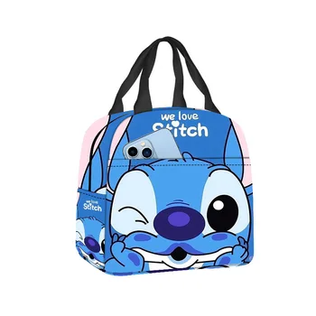 Disney Stitch Tas Tangan Siswa Tas Bento Portabel Kapasitas Besar Tas Termal Cetak Kartun Lucu Kotak Makan Siang Luar Ruangan Penyimpanan Termal