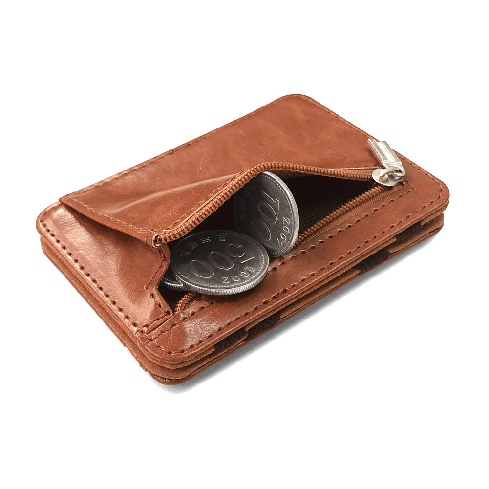 Dompet Ajaib Kulit Kecil Pria Modis dengan Saku Koin Dompet Mini Pria Tas Uang Klip Tempat Kartu Kredit untuk Dompet Uang Tunai - 4