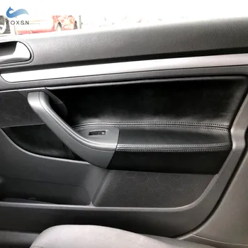 Drive Tangan Kiri Penutup Panel Pintu Kulit Mikrofiber untuk VW Golf 5 Jetta 2005-2009 Stiker Penutup Panel Sandaran Tangan Pintu Mobil Trim