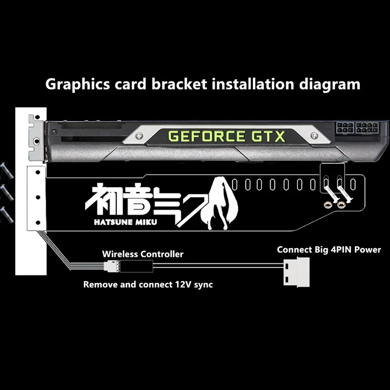 Dukungan Kartu Video yang Disesuaikan 5V 3pin ARGB 12V 4pin Kartu Grafis RGB Bracker GPU VGA Dudukan Lampu Iman MOD PC SINKRONISASI M/B - 4