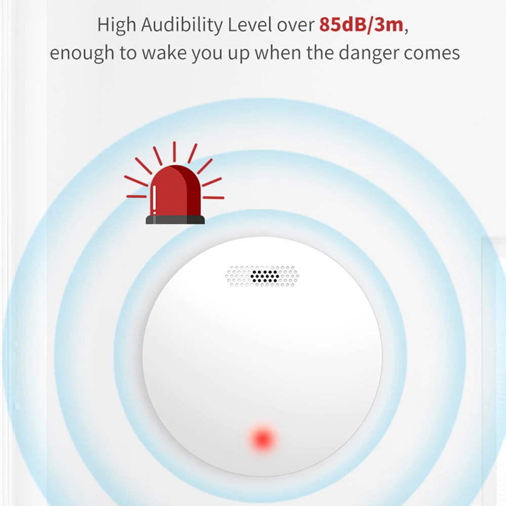 EN14604 Bersertifikat Tuya WiFi Detektor Asap Sensor Alarm Kebakaran Sistem Keamanan Rumah Sirene 80DB Pemberitahuan APLIKASI Proteksi Kebakaran - 3