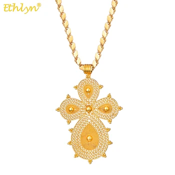 Ethlyn Ethiopian Cross Kalung Warna Emas Liontin Habesha Perhiasan untuk Wanita Koptik Cross Jewelry MY700B