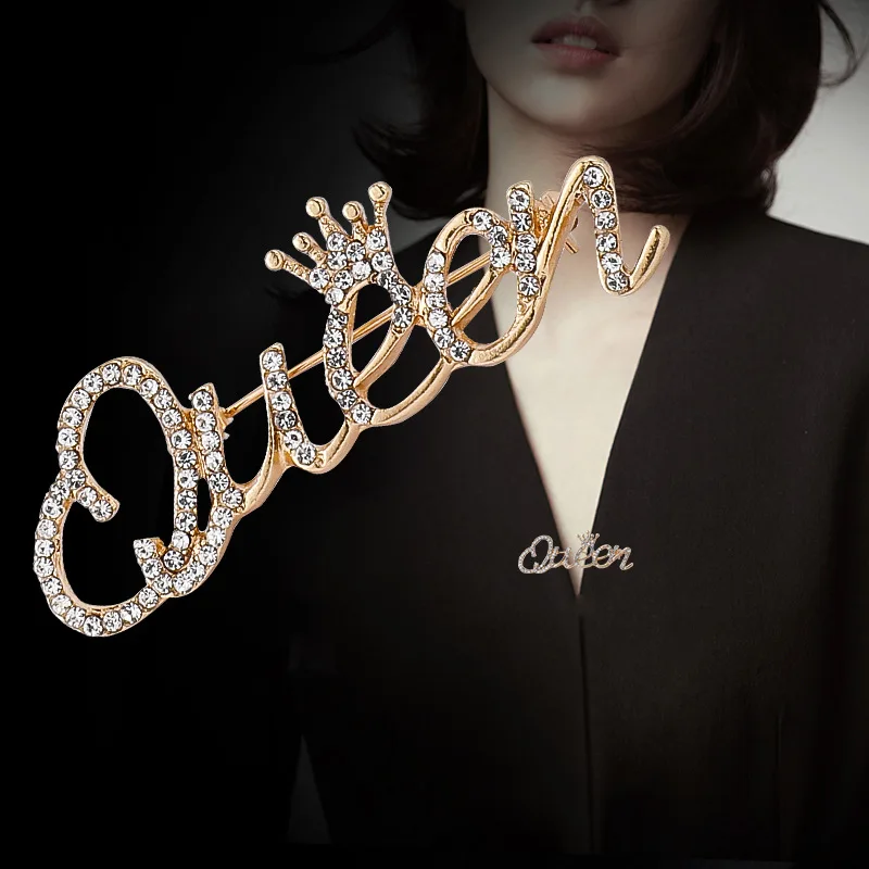 Fashion Berlian Imitasi Ratu Bros untuk Wanita Mahkota Huruf Pesta Perjamuan Kantor Bros Pin Perhiasan Hadiah - 2