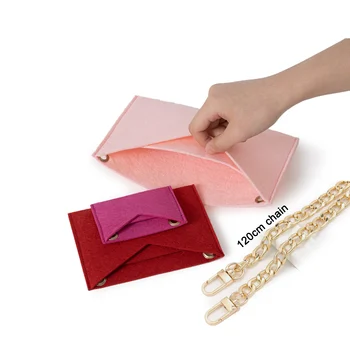 Felt Organizer Masukkan Tas 3 Dengan Rantai Emas 120cm Cocok untuk Monogram Kirigami Pochette Set Tas Amplop Liner Kantong Dalam
