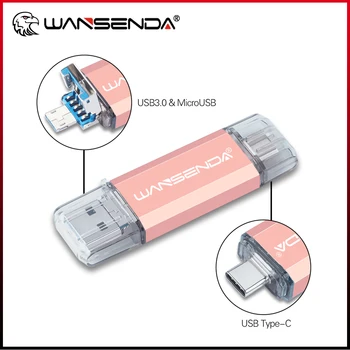 Flash Drive USB 3-in-1 Wansenda Stik Memori USB 3.0 & Tipe-C & Mikro USB 512 GB 256 GB 128 GB 64 GB 32 GB OTG Pen Drive Cle