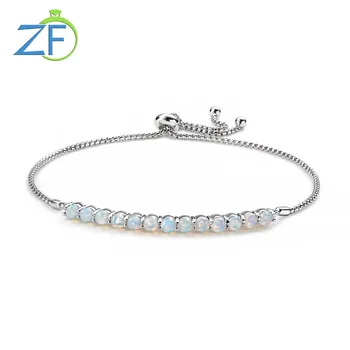GZ Zongfa Asli 925 Perak Tenis Gelang untuk Wanita Bulat Alami Opal 1.1 Karat Batu Permata Adjustable Tangan Pesona Perhiasan
