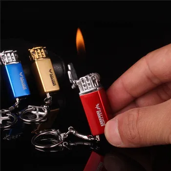 Gantungan Kunci Mini Kreatif Pemantik Api Gratis Pemantik Logam Gas Batu Api Roda Gerinda Butana Pemantik Rokok Bensin yang Digelembungkan