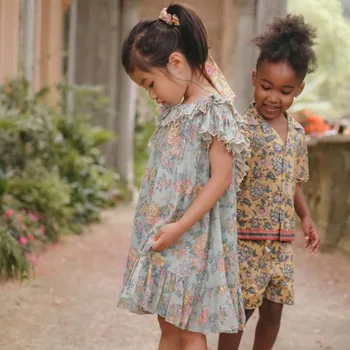 Gaun Anak Perempuan Musim Panas Gaun Putri Tanpa Punggung Pesta Tanpa Lengan Berlipit Bunga Bayi Pakaian Anak Perempuan Balita 2023 Baru