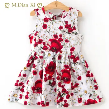 Gaun Bunga Anak-anak Mode Cantik 2023 Baru Bayi Katun Tanpa Lengan Dicetak Rok Linen Gaun Musim Panas Bayi Perempuan Pakaian Anak-anak
