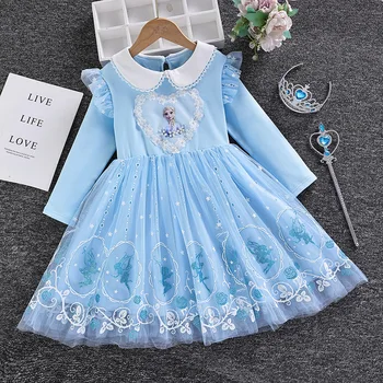 Gaun Natal Balita Disney Pakaian Bayi Perempuan Gaun Putri Anak-anak Elsa untuk Anak Perempuan Gaun untuk Anak-anak Beku Musim Dingin