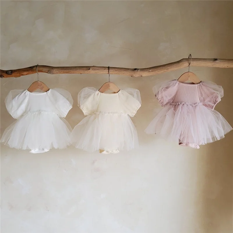 Gaun Renda Bayi Perempuan Putri Musim Semi Musim Panas Gaun Lengan Puff Bayi Perempuan Balita Gaun Pesta Bayi Gaun Ulang Tahun Bayi 0-2Y - 1