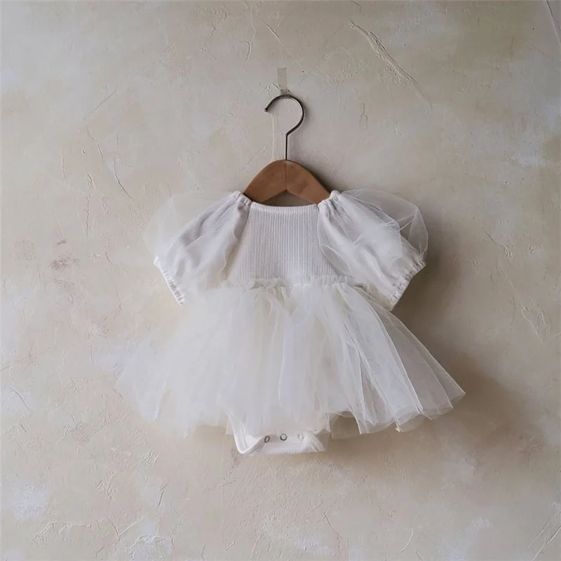 Gaun Renda Bayi Perempuan Putri Musim Semi Musim Panas Gaun Lengan Puff Bayi Perempuan Balita Gaun Pesta Bayi Gaun Ulang Tahun Bayi 0-2Y - 2