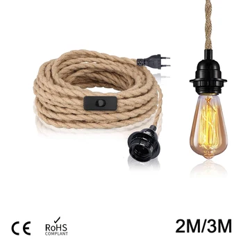 Gaya Vintage Tali Rami Pendant Light Kabel Kit 2 M 3 M 4.5 M Uni Eropa Plug Switch E27 Vintage Dudukan Lampu untuk Sederhana Lampu Gantung Dekorasi