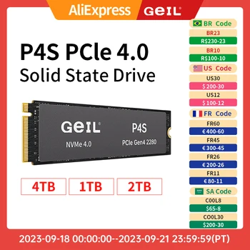 GeIL P4S M2 SSD 512 Gb 1T Solid State Drive Internal M. 2 NVME PCIe Gen 4. 0X4 2280 untuk PC Desktop Laptop PS5