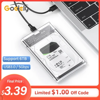 Goelely Casing HDD USB 3.0 Casing HDD 2.5 Inci Casing Hard Drive Micro B ke USB 3.0 5Gbps Adaptor HDD SATA Transparan untuk Laptop