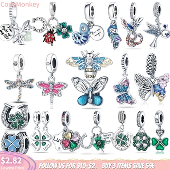 Halloween 925 Sterling Silver Butterfly Bee & Bird Charms Flowers Bead Cocok untuk Pandora 925 Pembuatan Gelang Asli untuk Perhiasan Wanita
