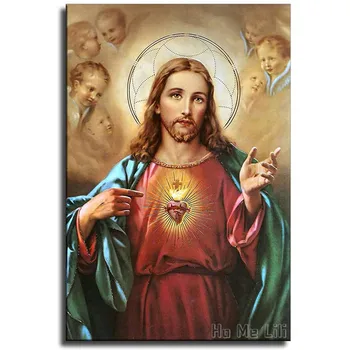 Hati Kudus Yesus Lukisan Poster Gambar Cetak Kanvas oleh Ho Me Lili Seni Dinding Dekorasi Kamar Rumah Mural
