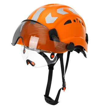 Helm Pengaman Konstruksi CE dengan Pelindung Stiker Reflektif Goggle Bawaan untuk Insinyur Topi Keamanan Kerja Industri ABS ANSI