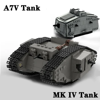 Hot WW1 Jerman Militer A7V Tank Tempur Blok Bangunan Set WW2 MK IV Tank Tempur Tentara Kendaraan Batu Bata Tentara Mainan Anak-anak Hadiah