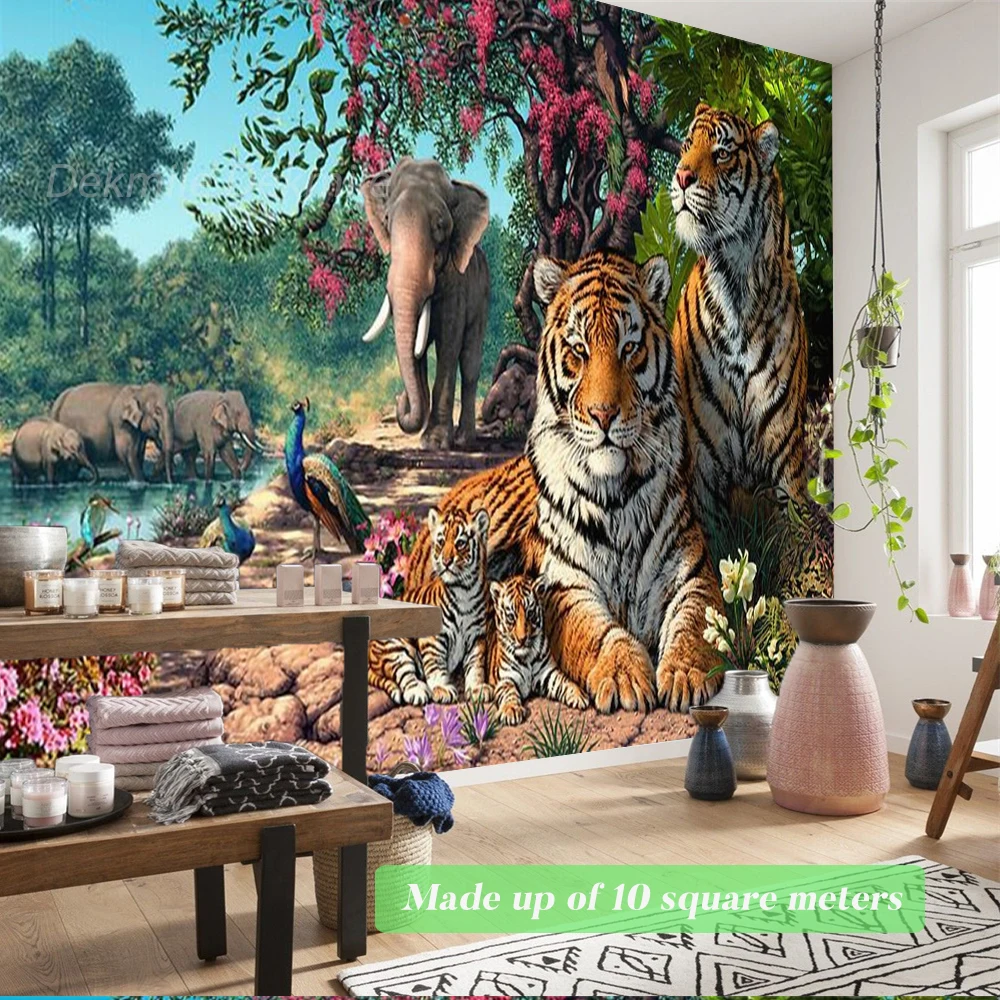 Hutan Alam Harimau Gajah Mural Wallpaper Ruang Tamu TV Sofa Latar Belakang Hewan Hutan Penutup Dinding Dekorasi Papel De Parede - 2