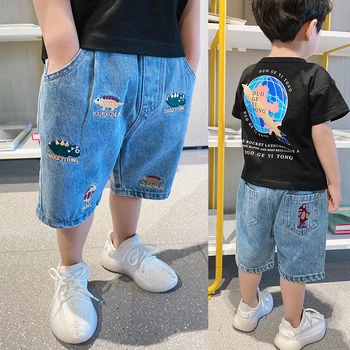 IENENS Celana Pendek Bayi Laki-laki Jeans Kasual Pakaian Anak-anak Celana Pendek Pantai Musim Panas Pakaian 2-8 Tahun Celana Pendek Denim Longgar Anak Laki-laki