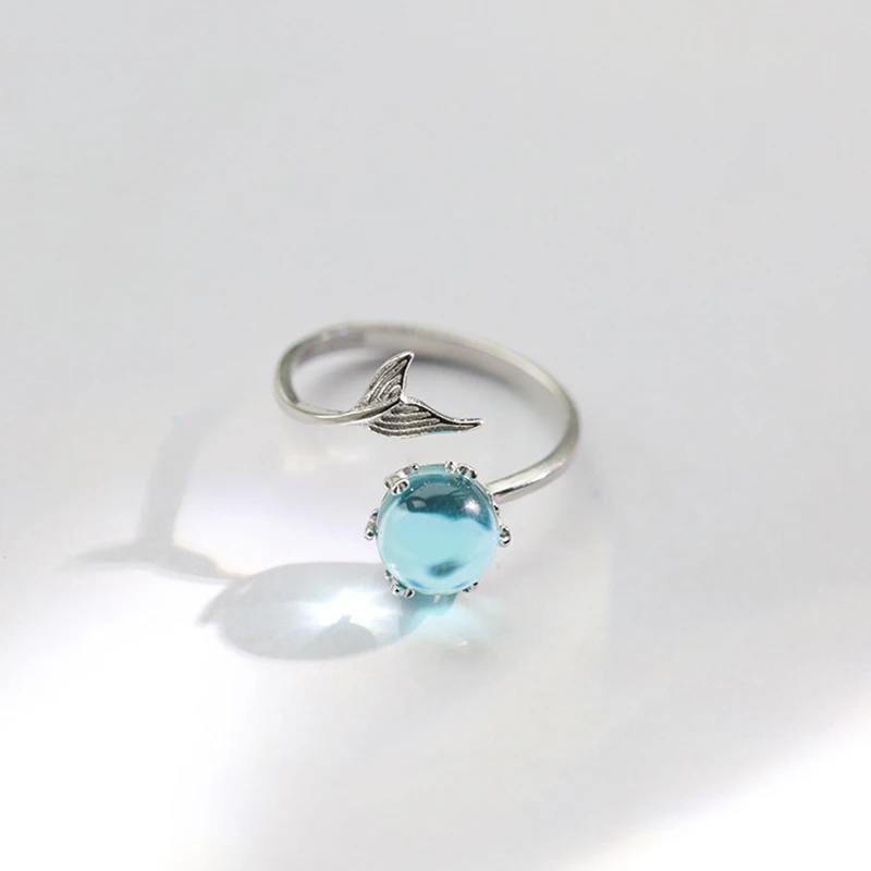 Ins Baru Cincin Gelembung Putri Duyung Kristal Biru Cincin Jari Dapat Disesuaikan Biru untuk Wanita Aksesori Pernyataan Perhiasan Fashion Pernyataan - 1
