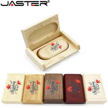 JASTER Logo Kayu Berkualitas Tinggi Mengukir USB Flash Drive Kayu 4GB 8GB 16GB 32GB 64GB Hadiah Pernikahan Kartu Memori Flash Pen Drive