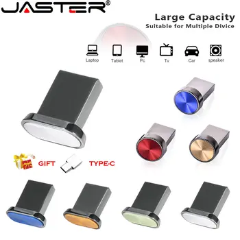 JASTER Mini Tombol Biru Multifungsi Logam Baru USB 2.0 Flash Drive Disk U Perak Stik Memori 32GB 64GB Hadiah TIPE-C Bisnis