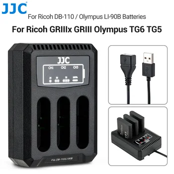 JJC DB-110 LI-90B Pengisi Daya Multi Baterai Pengisi Daya Kamera USB Tiga Kali Lipat untuk Ricoh GRIIIx GRIII Olympus TG7 TG6 TG5 TG4 TG3 TG2 TG1